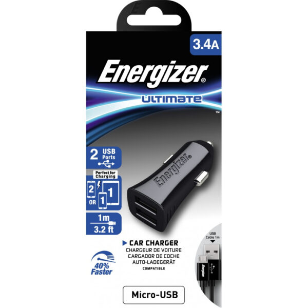 Incarcator auto Energizer, MicroUSB, Dual USB, 3.4A, Negru - Cod produs: 124681