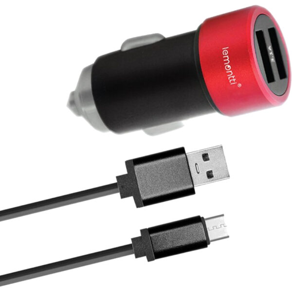 Incarcator auto Lemontti LIA2UMUNR3A, micro USB, Negru-Rosu - Cod produs: 125876