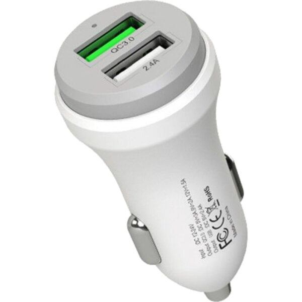 Incarcator auto Mcdodo Dual USB, 2.4A max, QC 3.0, Alb - Cod produs: 127227