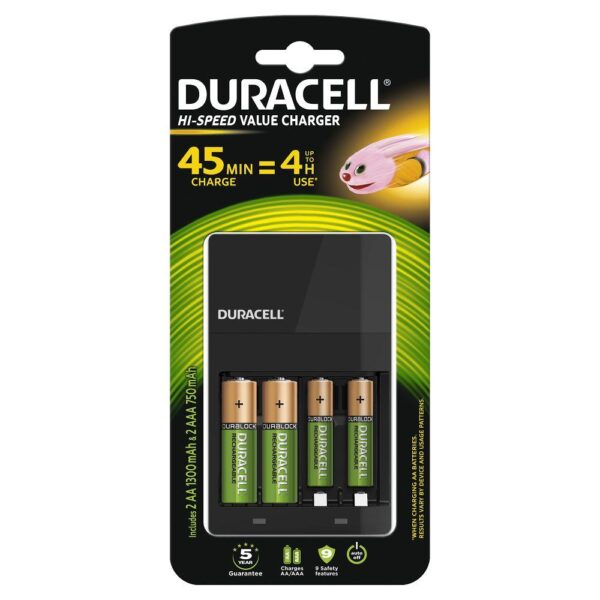 Incarcator Duracell CEF14 81546851, 2 x acumulatori AA 1300mAh, 2 x acumulatori AAA 750 mAh, Negru - Cod produs: 138834