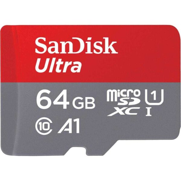 Card de memorie SanDisk Ultra microSDXC, 64GB, 120MB/s, A1 Class 10 UHS-I + SD Adapter - Cod produs: 145004