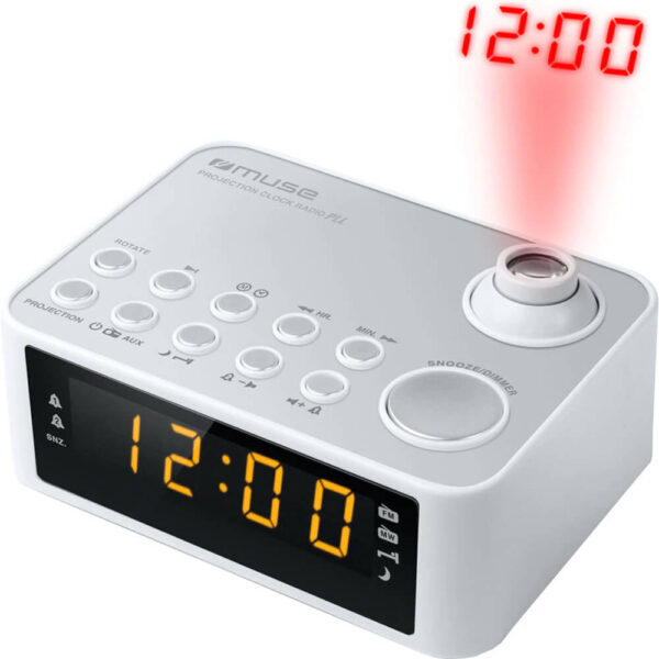 Radio cu ceas Muse M-178 PW, Proiectie Ora, Alarma dubla LED, AUX, Alb - Cod produs: 149396