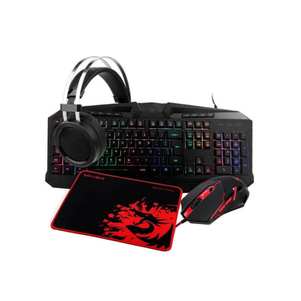 Kit gaming Redragon S112 Gaming Essentials 4 in 1, Tastatura + Mouse + Casti +  Mousepad, Iluminare RGB, Negru/Rosu - Cod produs: 150260