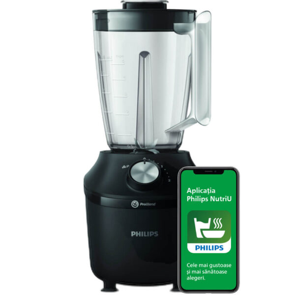 Blender Philips Seria 3000 HR2191/01, 600 W, 2 l, 2 viteze + impuls, Sistem ProBlend, Negru - Cod produs: 150496