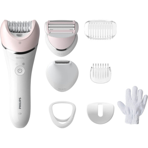 Epilator umed și uscat Philips Seria 8000 BRE721/00, 8 accesorii, 32 pensete, Utilizare fara fir, 2 setari viteza, opti-light, Discuri ceramice, Argintiu - Cod produs: 150529