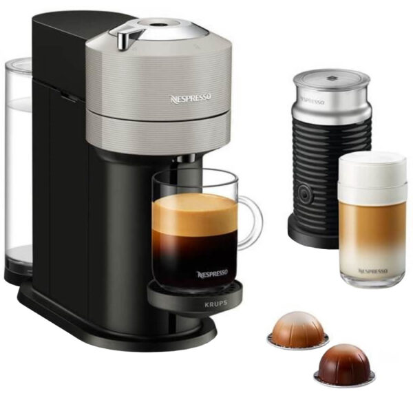 Espressor cu capsule Nespresso Krups XN911B10 Vertuo Next  + Aeroccino, 1500 W, 1.1 L, Control prin Bluetooth si Wi-FI, Tehnologie Centrifusion, Gri/Negru - Cod produs: 150805