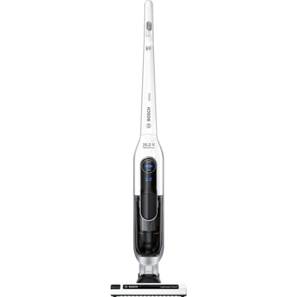 Aspirator vertical Bosch BCH6ATH25, 0.9 L, 25.2 V, Acumulator Li-Ion, Sensor Bagless, Sistem EasyClean, Filtru lavabil, Autonomie 60 min , 16.55 kWh/an, Alb/Negru - Cod produs: 95438