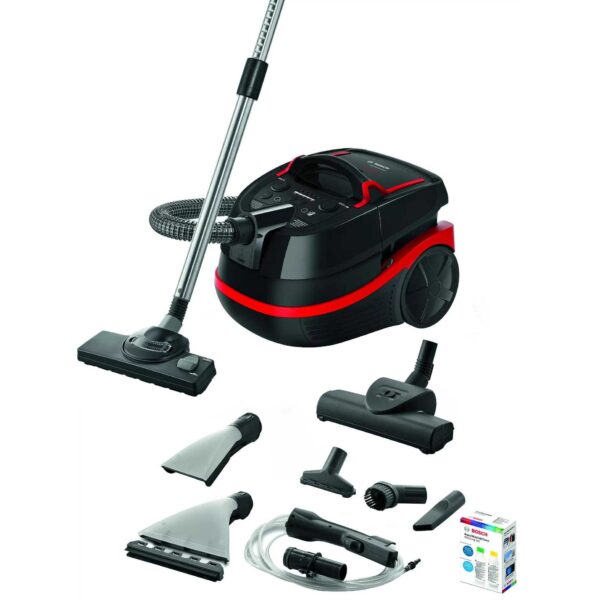 Aspirator cu spalare Bosch BWD421POW, 2.5 L, Curatare umeda si uscata, Filtru Hepa lavabil, Perie Turbo, Duze de spalare, Set de spalare, 2100 W, 84 kWh/an, Negru - Cod produs: 141764