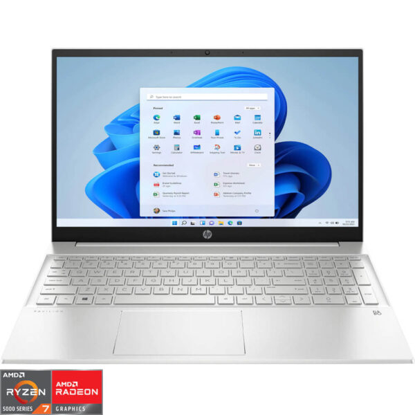 Laptop HP Pavilion 5D5L8EA, 15.6? Touch, Full HD, AMD Ryzen 7 5700U, 8 GB RAM, 512 GB SSD, AMD Radeon Graphics, Windows 11 Home, Natural Silver - Cod produs: 152670