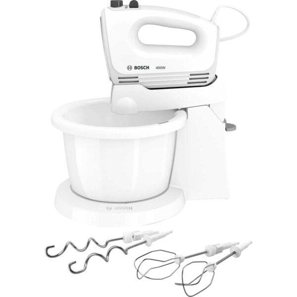 Mixer cu bol Bosch CleverMixx MFQ2600X, 400 W, 3 l, 4 viteze + Turbo, Alb - Cod produs: 144771