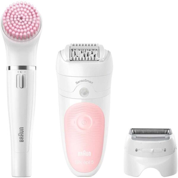 Epilator Braun Silk-epil Beauty Set 5 5-885 Starter Kit 4-in-1, 28 pensete, 2 viteze, Umed/Uscat, Alb/Roz - Cod produs: 142026