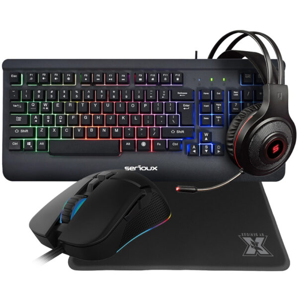 Kit Gaming Serioux Kayel 4 in 1, Tastatura, Mouse, Casti, Mousepad - Cod produs: 149601