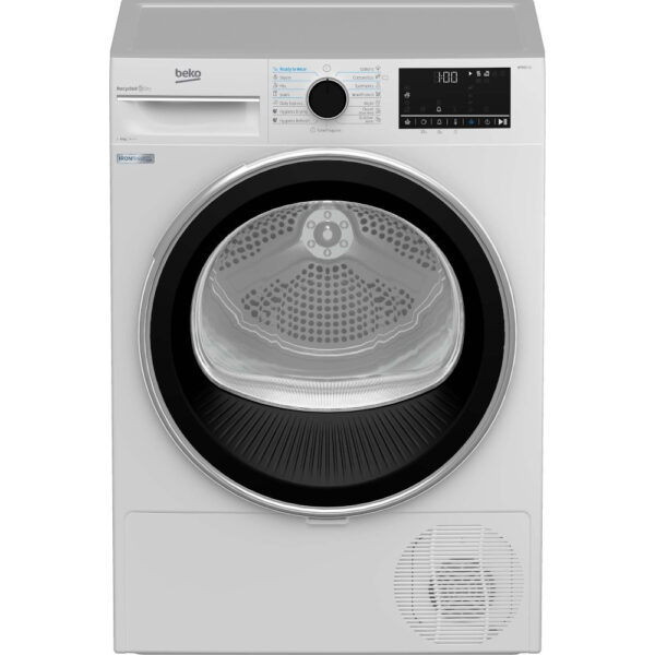 Uscator de rufe Beko B5T68243, 8 kg, 15 programe, RecycledDry, Steam Cure,OptiSense, Gentle Care, Anti-Sifonare, Ajustare nivel uscare, Pompa de caldura, Alb, Clasa A++ - Cod produs: 150474