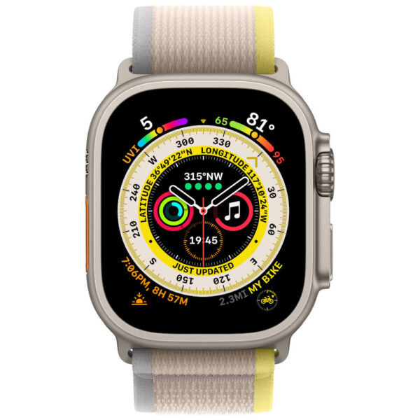 Apple Watch Ultra, GPS, Cellular, 49mm, Titanium Case, Yellow/Beige Trail Loop, S/M - Cod produs: 154003