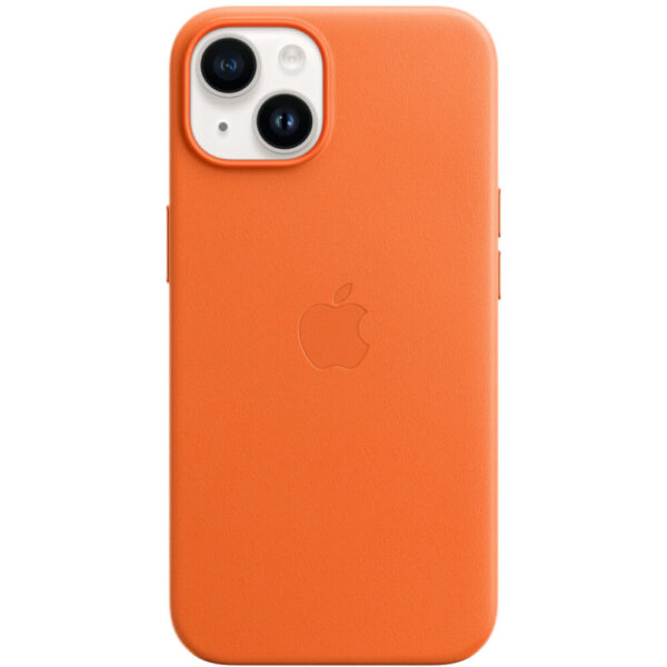 Husa de protectie Apple Leather Case with MagSafe pentru iPhone 14, Orange - Cod produs: 154075