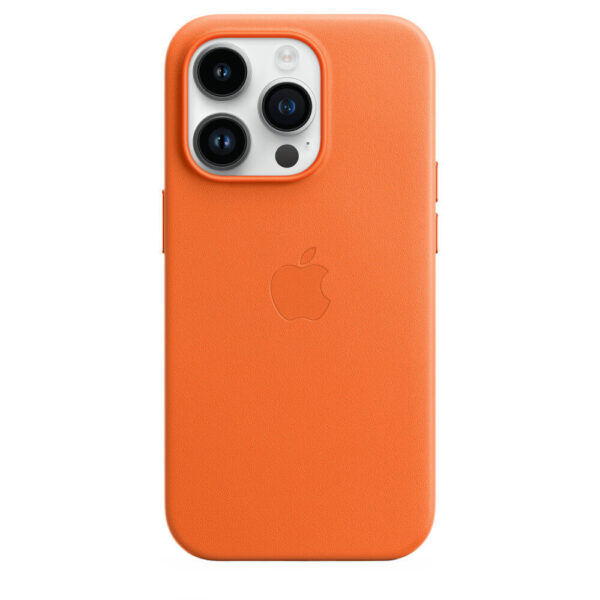 Husa de protectie Apple Leather Case with MagSafe pentru iPhone 14 Pro, Orange - Cod produs: 154098