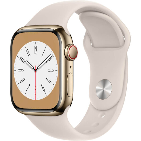 Apple Watch Series 8 GPS + Cellular, 41mm, Gold Stainless Steel Case, Starlight Sport Band - Cod produs: 153969