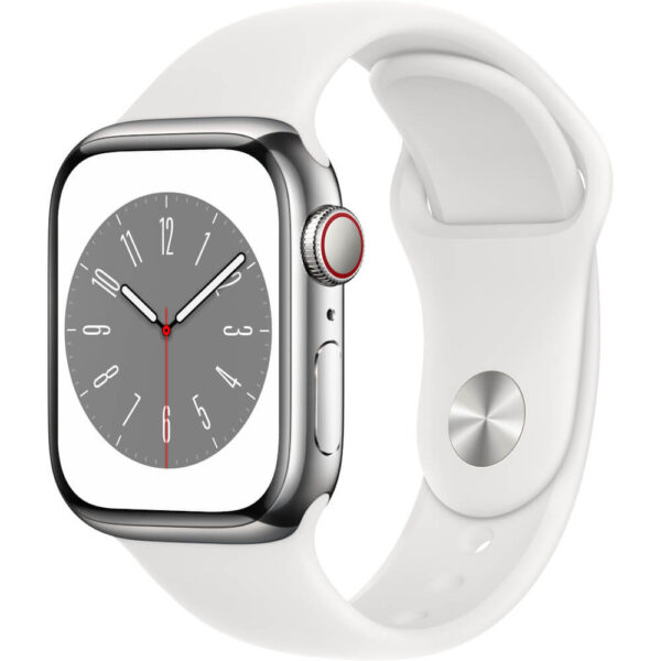 Apple Watch Series 8 GPS + Cellular, 41mm, Silver Stainless Steel Case, White Sport Band - Cod produs: 153967