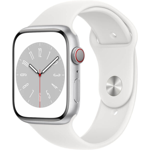 Apple Watch Series 8 GPS + Cellular, 45mm, Silver Aluminium Case, White Sport Band - Cod produs: 153966