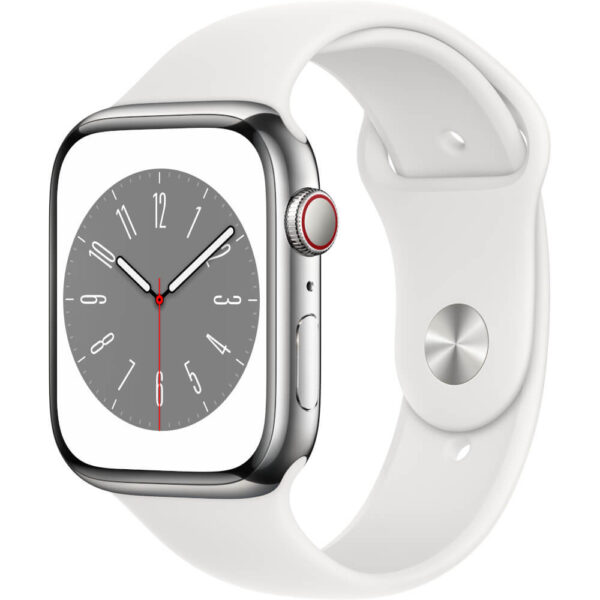 Apple Watch Series 8 GPS + Cellular, 45mm, Silver Stainless Steel Case, White Sport Band - Cod produs: 153973