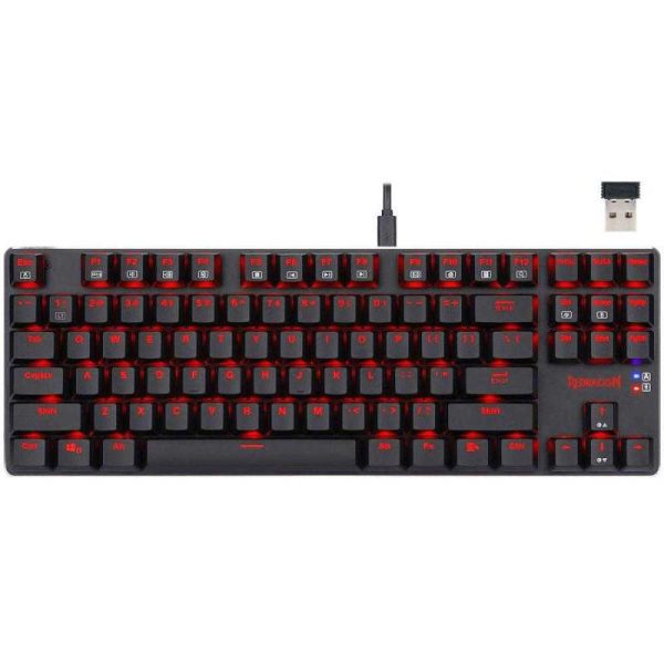 Tastatura gaming mecanica wireless Redragon Mahoraga, Switch-uri rosii, Iluminare LED rosie, Negru - Cod produs: 139618