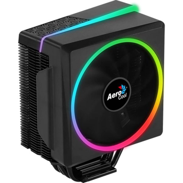 Cooler procesor Aerocool Cylon4, 4 pin, Nivel zgomot 14-26 dB, Flux aer 26.1-52.5 CFM, Presiune aer 0.72-1.21 mmH2O, Compatibil cu AMD/Intel LGA, Iluminare RGB, Negru - Cod produs: 148563