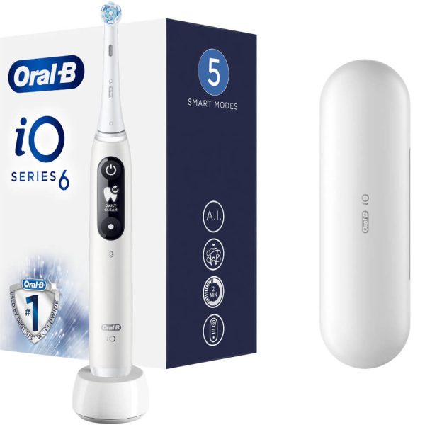 Periuta de dinti electrica Oral-B iO6 cu Tehnologie Magnetica si Micro-Vibratii, Display LED, Timer, 5 moduri, 1 capat, Trusa de calatorie, Alb - Cod produs: 149495