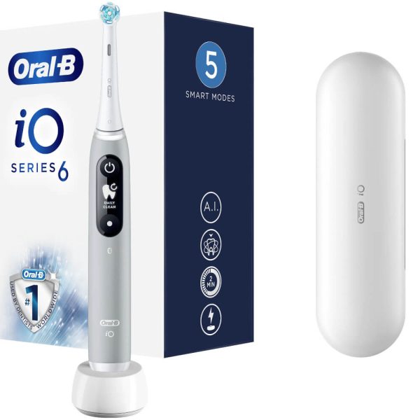 Periuta de dinti electrica Oral-B iO6 cu Tehnologie Magnetica si Micro-Vibratii, Display LED, Timer, 5 moduri, 1 capat, Trusa de calatorie, Gri - Cod produs: 149496