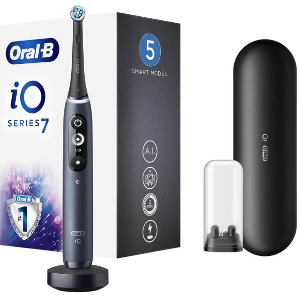 Periuta de dinti electrica Oral-B iO7, Tehnologie Magnetica si Micro-Vibratii, Display LED, Timer vizibil, 5 moduri, 1 capat, Suport rezerve, Trusa de calatorie, Negru - Cod produs: 149498