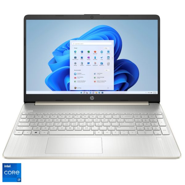 Laptop HP 15s-fq5003nq, 15.6?, Full HD, Intel Core i7-1255U, 8GB RAM, 512GB SSD, Intel Iris Xe, Windows 11 Home, Auriu/Argintiu - Cod produs: 155402