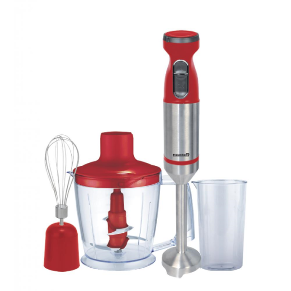 Blender de mana profesional, Hausberg HB-7700RS, 4 in 1, Cana 1000ml, Tel, Tocator, putere 1000 w, Rosu - Cod produs: 155231