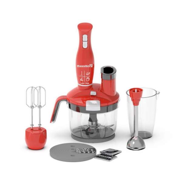 Blender 4 in 1 Hausberg HB-7710RS, capacitate bol 1.5 l, 1500 W, functie turbo, Rosu - Cod produs: 155475