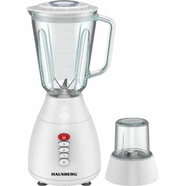 Blender Hausberg HB-7760AB, 300W, 1.5L, 3 viteze, Functie Pulse, maruntire gheata, 4 lame detasabile, alb - Cod produs: 155506