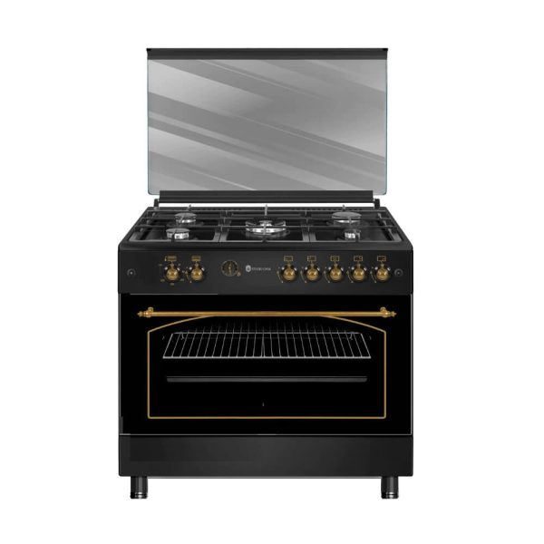 Aragaz rustic 5 arzatoare gaz, Negru, 90 cm, Modena  Antracit Studio Casa,  rotisor, Grill electric, Gratare fonta - Cod produs: 159741