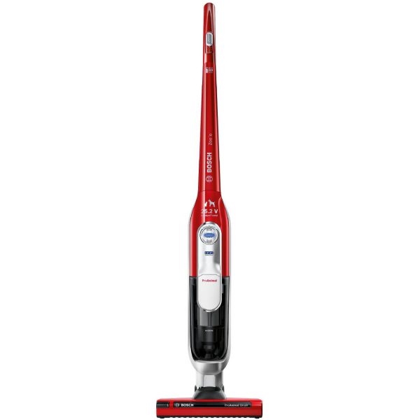 Aspirator vertical Bosch BCH6ZOOO, 0.9 L, 25.2 V, Acumulator Li-Ion, Filtru Lavabil, Peria ProAnimal, Sistem EasyClean, Display LED, 5.2 kWh/an, Autonomie 60 min, Rosu - Cod produs: 113415
