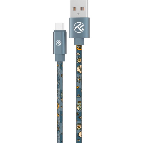 Cablu de date Tellur Graffiti TLL155671, USB-A - Type-C, 1m, Albastru - Cod produs: 158095